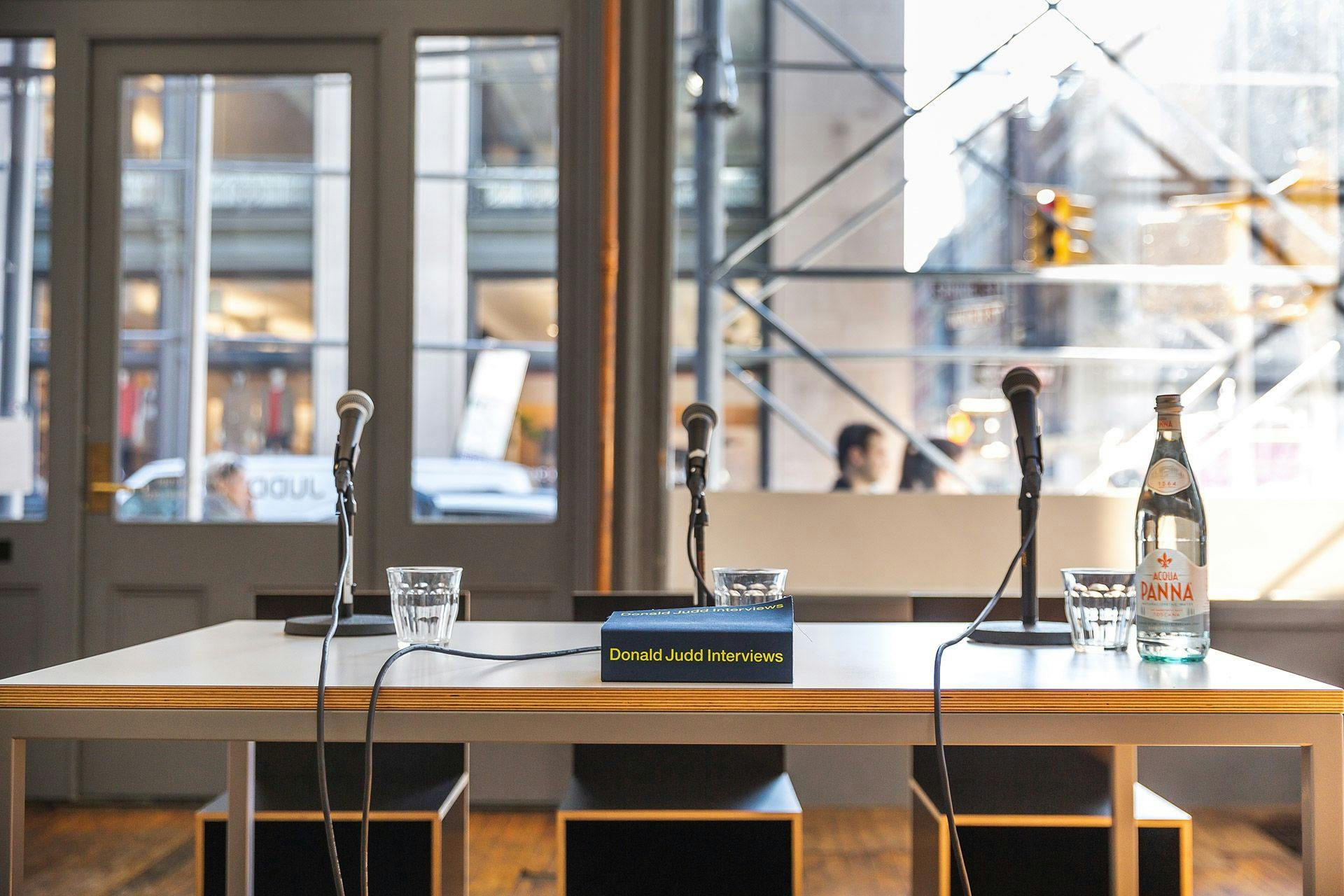 A photo of the book Donald Judd Interviews at Judd Foundation in New York, dated 2019.